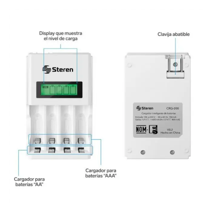 Cargador de Baterías Inteligente Steren AAAAA Blanco CRG-200 (2).webp