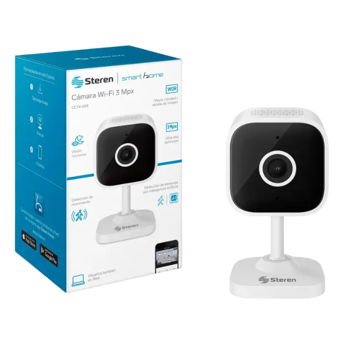 Cámara de Seguridad Steren 3MP Wi-Fi Interiores Blanca CCTV-203 (1).webp