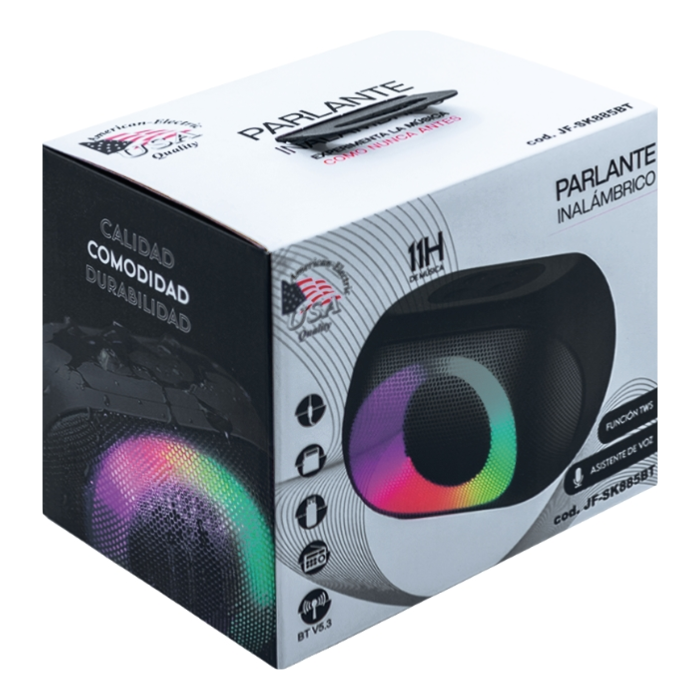 Parlante Inalámbrico American Electric SK885 8W RGB IPX5 Negro JF-SK885BT