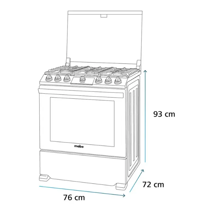 Cocina de Gas Mabe 30″ 6 Quemadores PlateadaNegro EMH7613DTSS0 (7).webp