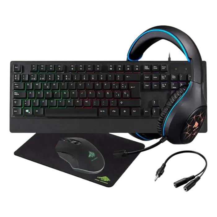 Kit Gamer Eagle Warrior Rhino 4 en 1 (Teclado-Mouse-MousePad-Headset) Negro KMB302