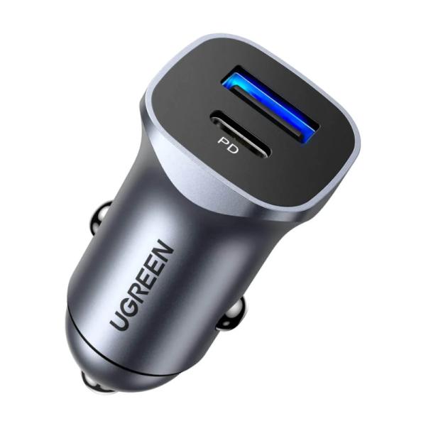 CARGADOR DUAL UGREEN CD130 USB-C Y USB-A PARA CARRO 30780