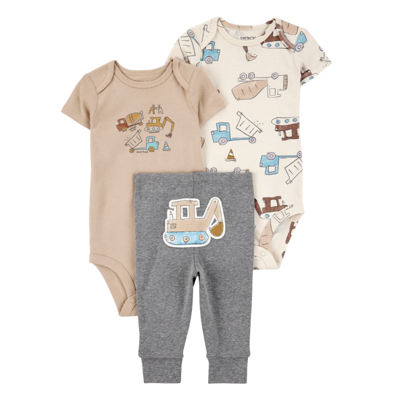 Conjunto 3 piezas suave con estampado de construcción