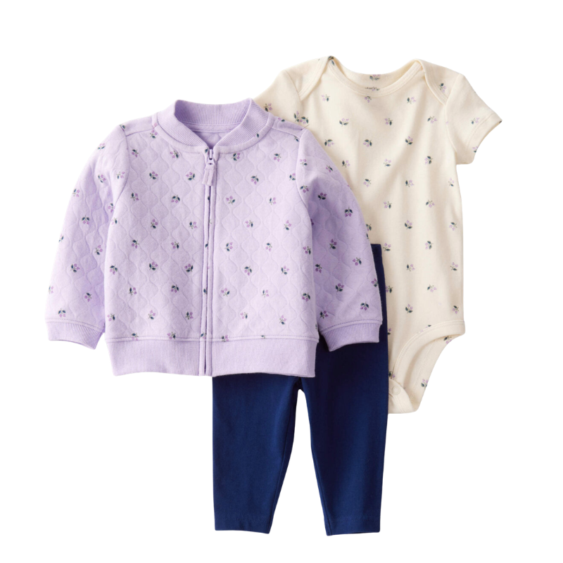 Conjunto Floral 3 Piezas con Chaqueta Acolchada Suave