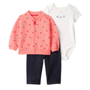 Conjunto 3 piezas cherry acolchado rosado con pantalón azul