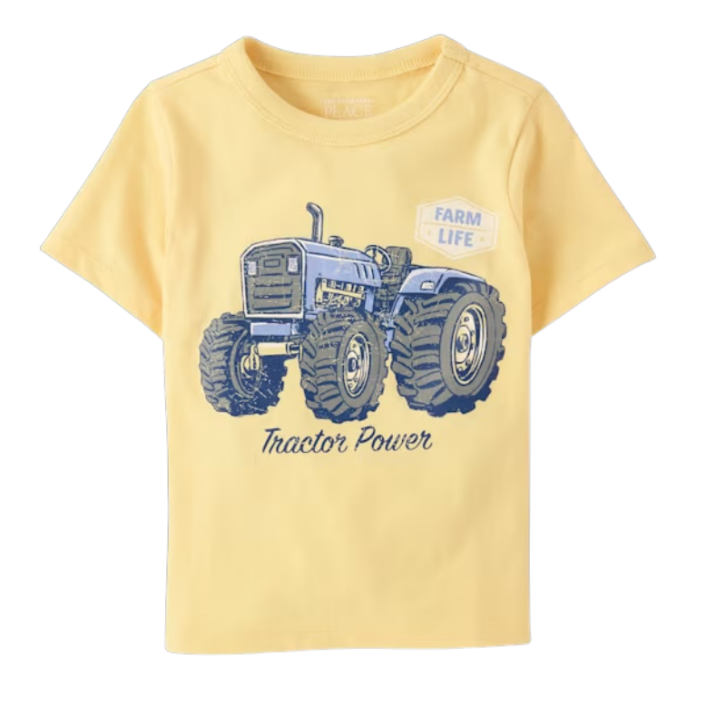 Camiseta amarilla con tractor para niño