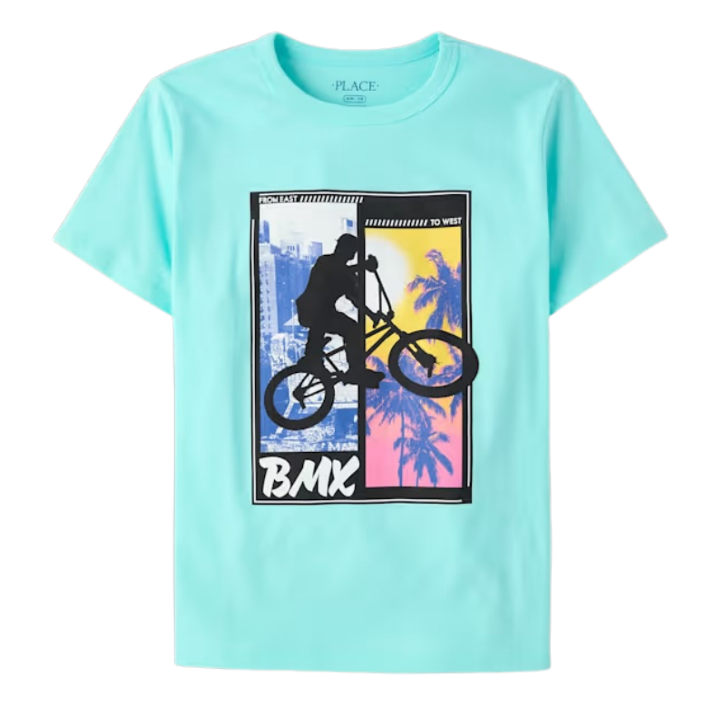 Camiseta menta con bicicleta para niño