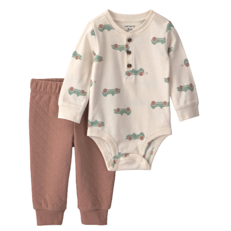 Conjunto 2 piezas mameluco a rayas y pantalón para bebito