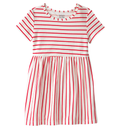 Vestido de rayas rojo y marfil para bebita