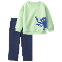 Conjunto 2 piezas verde con personaje divertido para niño