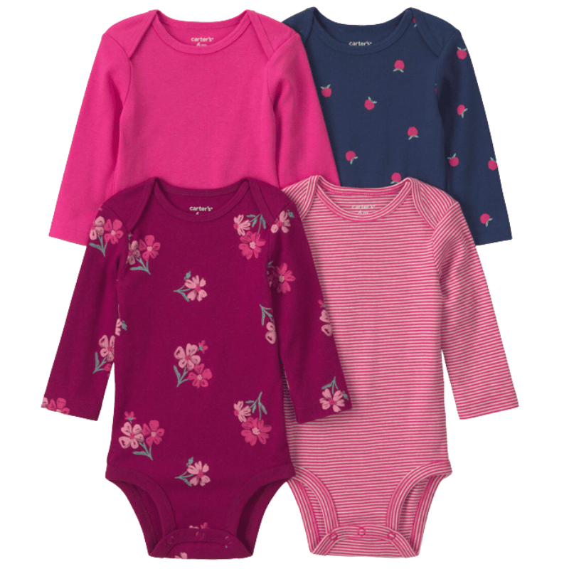 Set de 4 Bodys para Bebita – Flores y Rosados 🌸