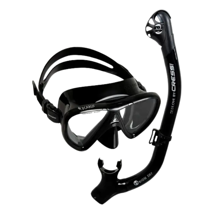 Set de Buceo Cressi Máscara Ikarus y Snorkel Orion Dry Negro DM101050