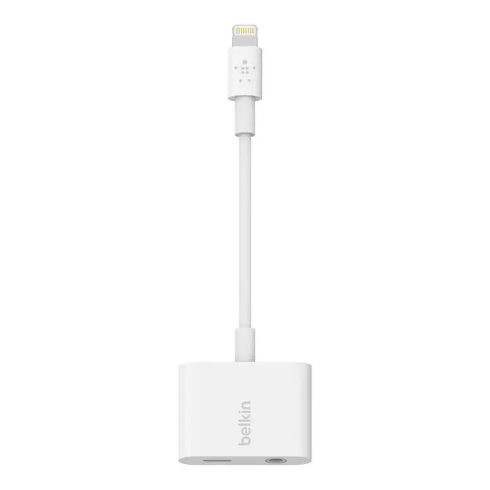 Adaptador Belkin Aux 3.5mm/Lighning Rokstar a Lightning Blanco F8J212BTWHT