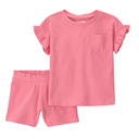 Conjunto 2 piezas con camiseta y overall corto estilo denim para niña